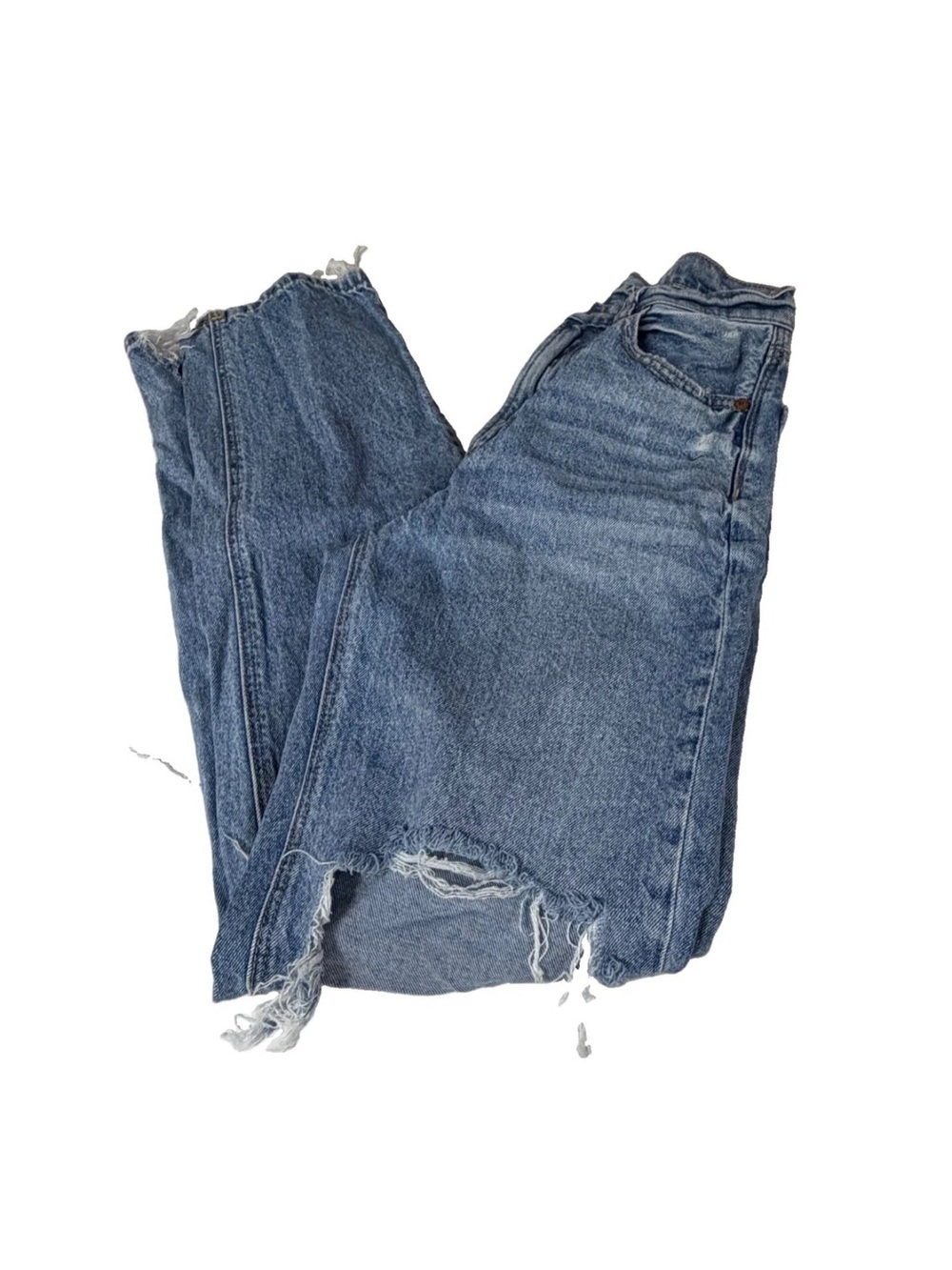 American Eagle Women’s Size 00 Highest Rise Baggy Straight Jeans Light Distress